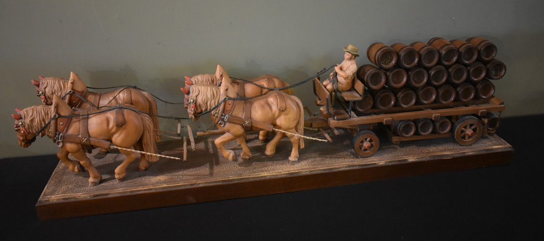 Anri 34" Horse-Drawn Beer Car w Driver and Load of Barrels (1 of 5)