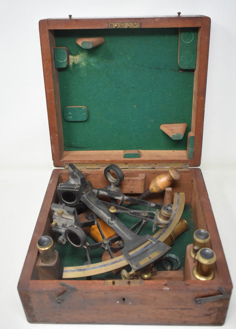 Antique Marine Brass Sextant in Original Wood Box (1 of 7)