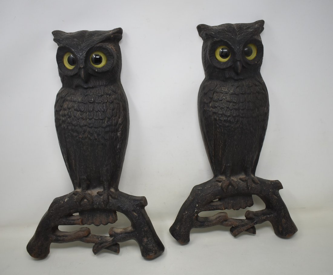 Pair of Iron Owl Andiron Ends (1 of 5)