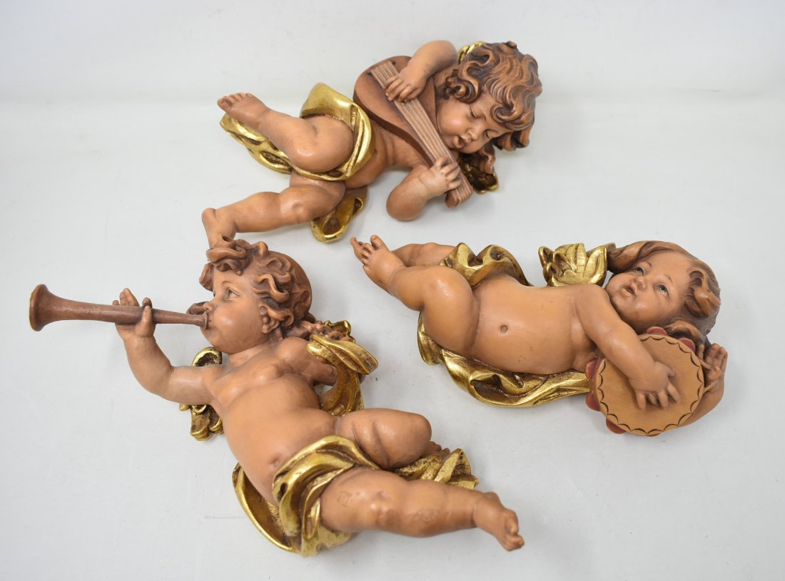 Group of 3 Anri Carved Cherub Wall Decorations Ornaments Musicians (1 of 6)