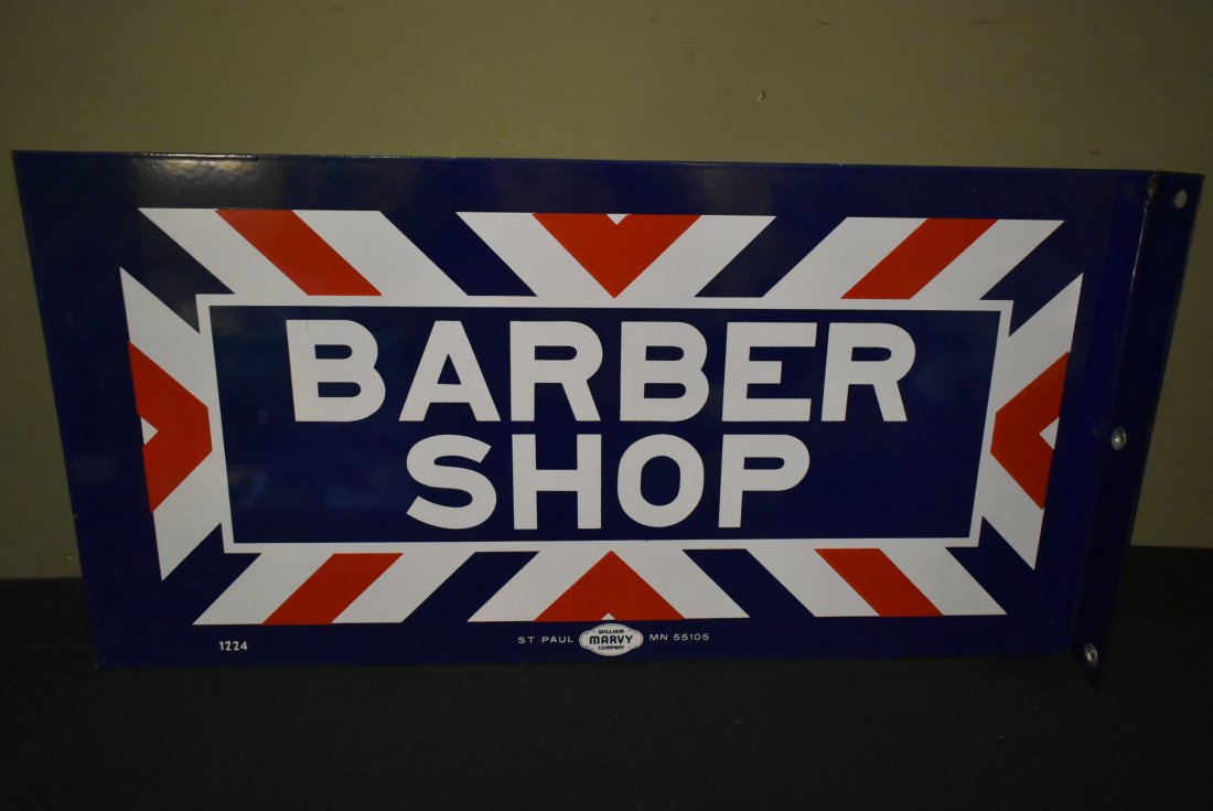 William Marvy Company Porcelain Flange Barber Shop Sign (1 of 6)