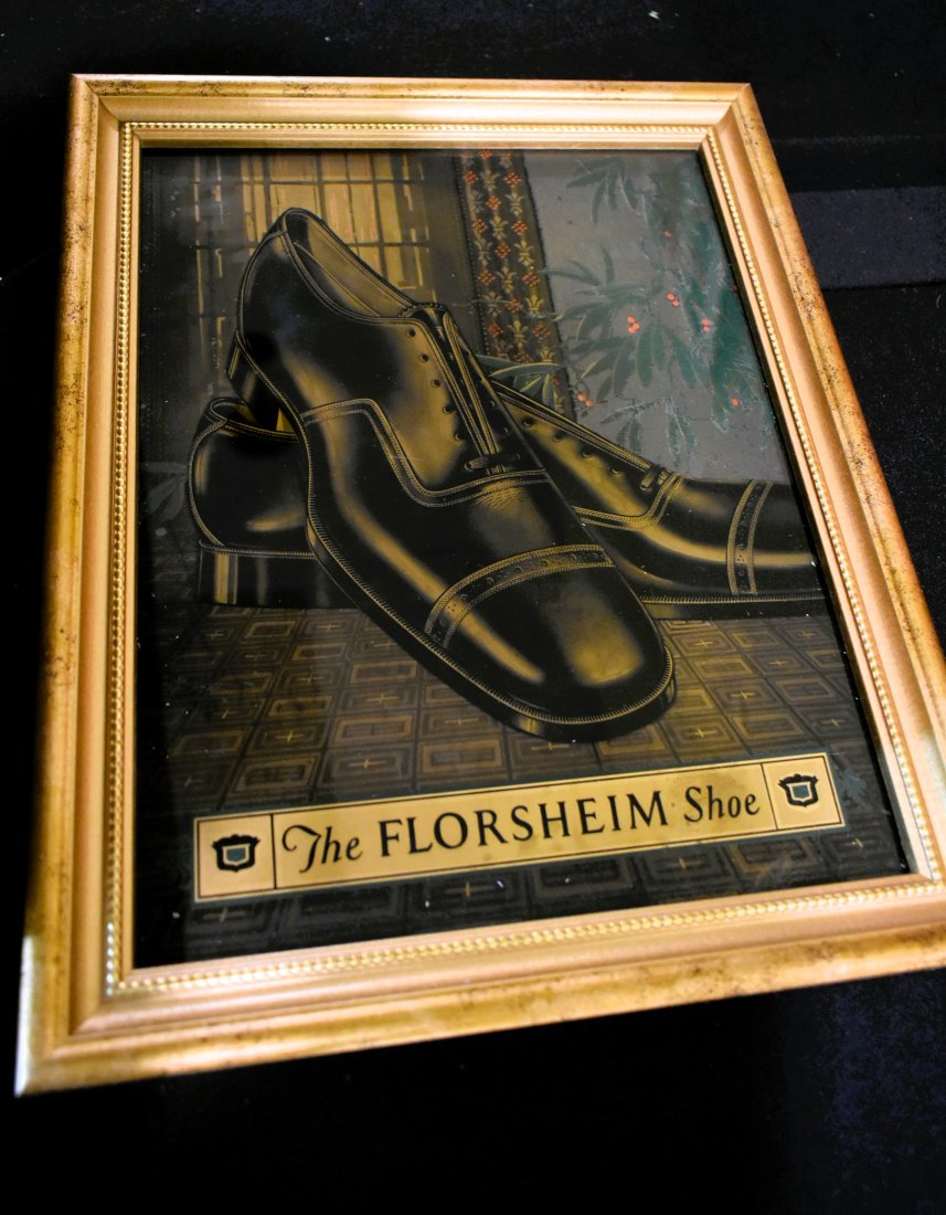 Vintage Florsheim Shoe Glass Advertising Sign Framed (1 of 3)