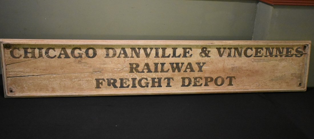 Old Chicago Danville & Vincennes Painted Wood Railroad Depot Sign (1 of 5)