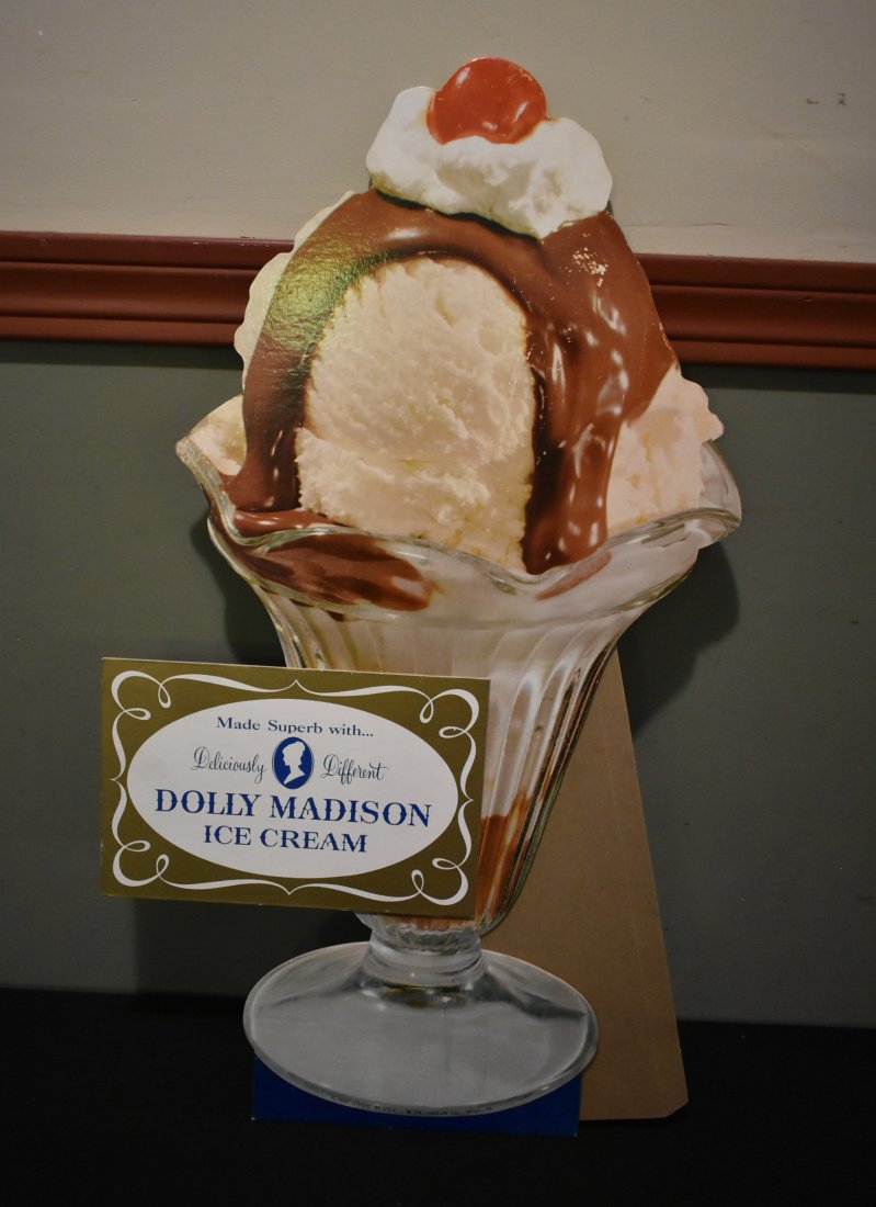 Dolly Madison Ice Cream Cardboard Counter Card Adv Sign: Vintage Dolly Madison Ice Cream Cardboard Counter Card Advertising Sign. 24"