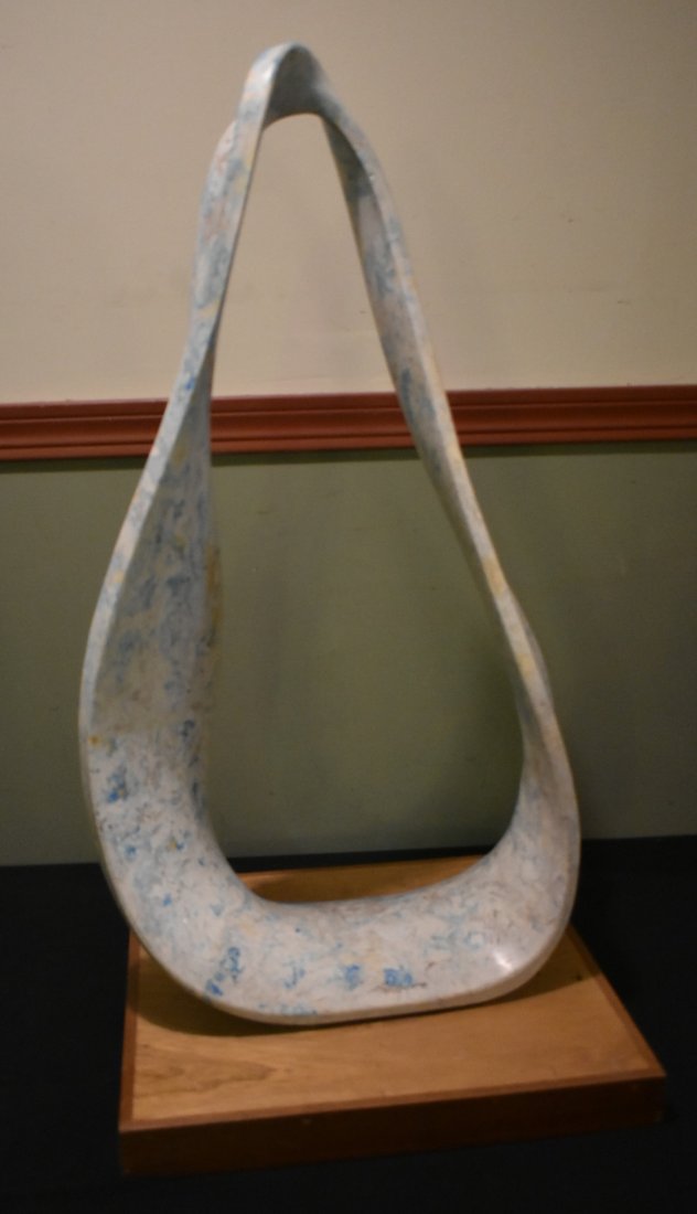 Large Lynn Olson Sculpture "Teardrop": A Large Lynn Olson Sculpture called "Teardrop". It is made from polished cement on a wood base. It measures 31" x 18" x 16".