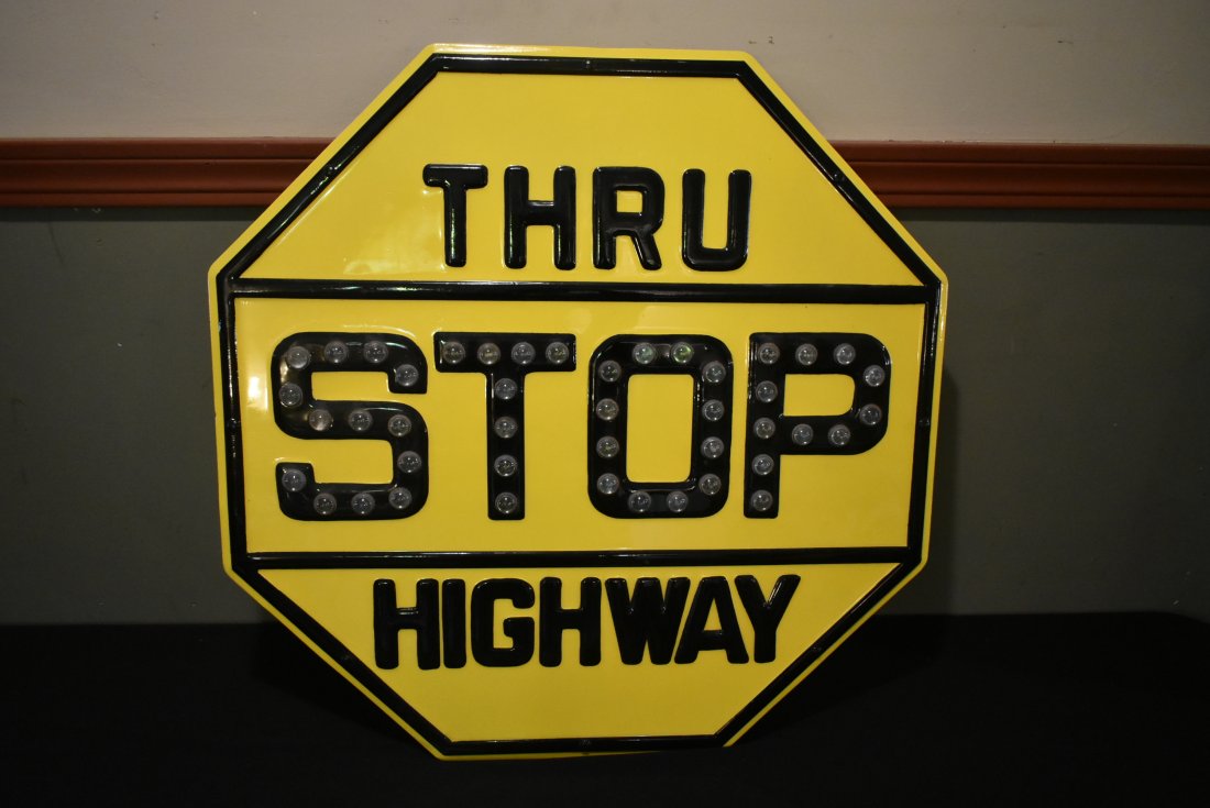 Restored Vintage Cat's Eye "Thru Highway Stop Sign" (1 of 3)