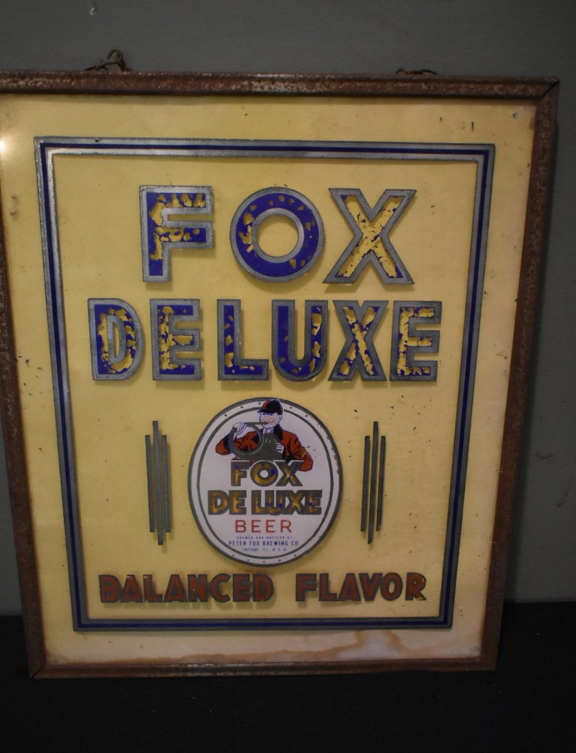 Vintage Peter Fox Deluxe Beer Reverse Painted Glass Sign (1 of 4)