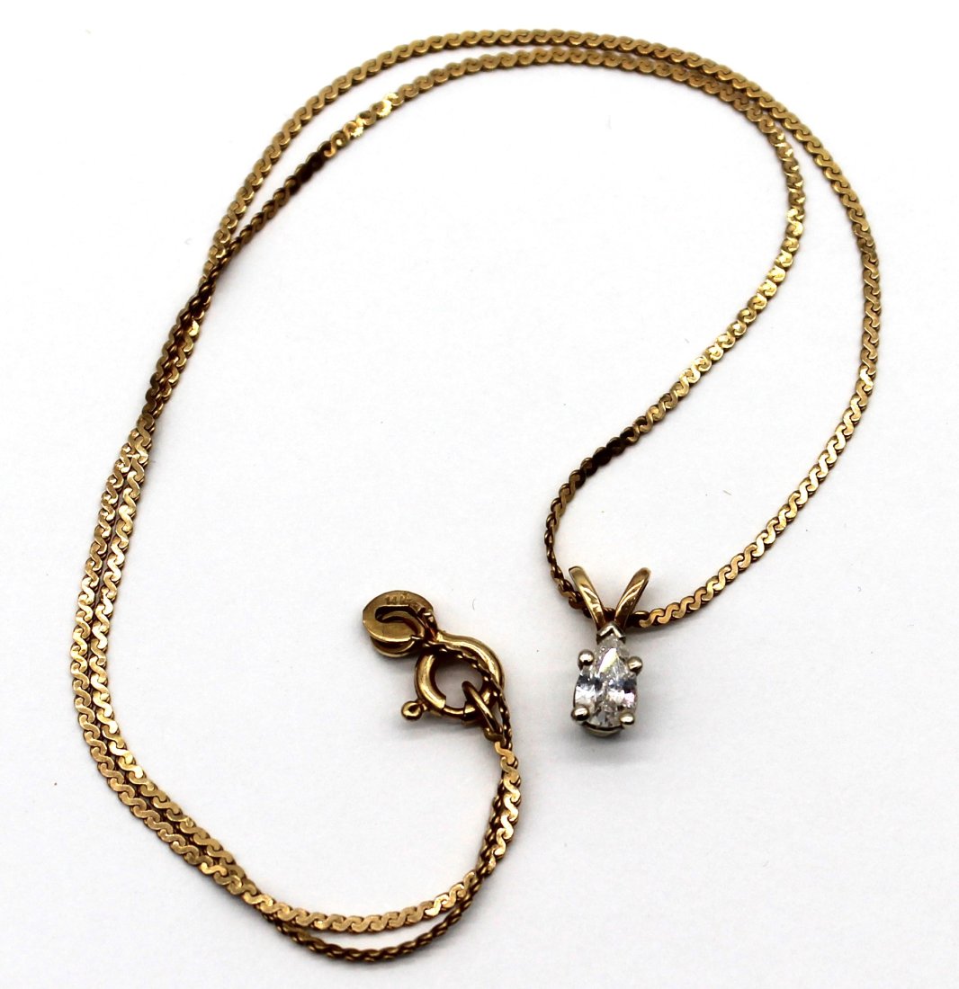 14K Gold Necklace W/ Diamond Drop Pendant (1 of 2)