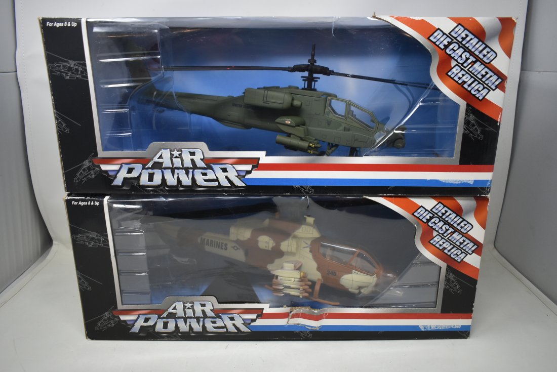 2 Toy Zone Air Power Die-Cast Helicopters NEW IN BOX: Lot of 2 Toy Zone Air Power Helicopters, new in boxes. Includes stands.