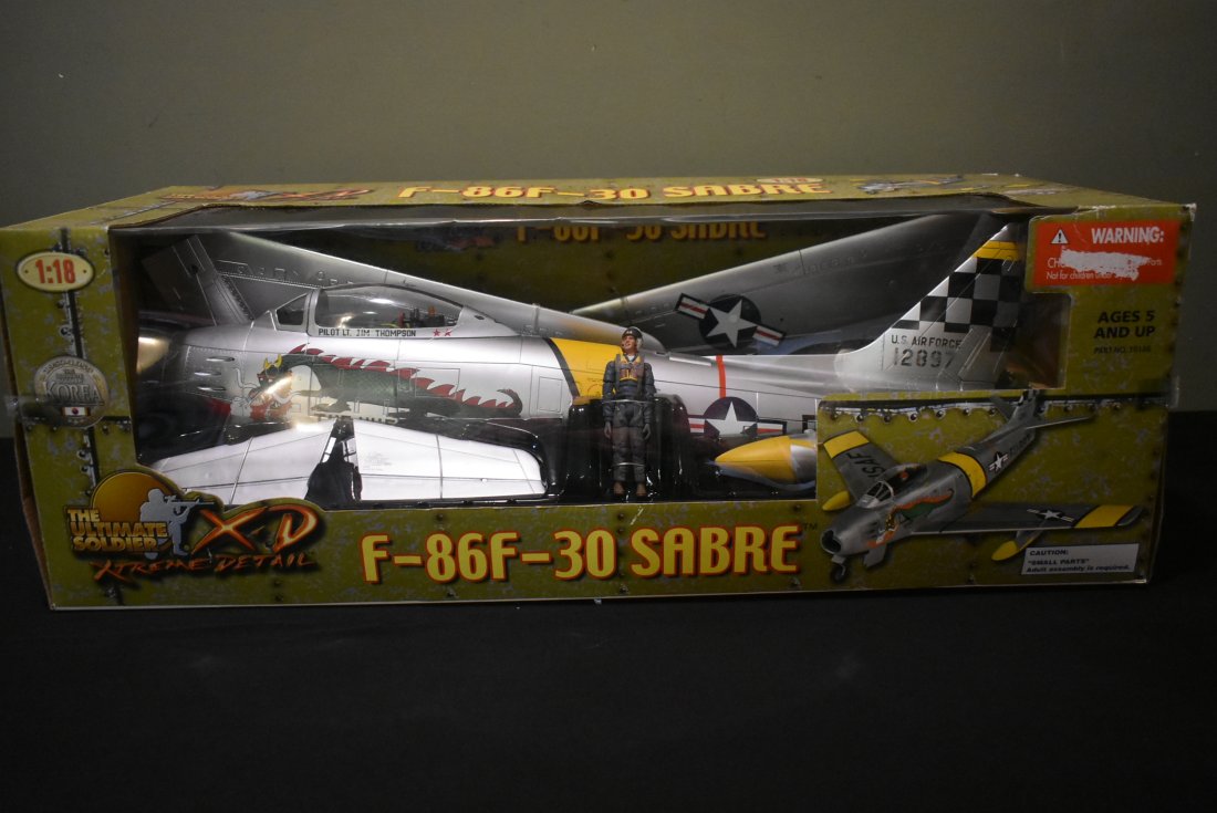 Ultimate Soldier BIG 1:18 F-86F-30 Sabre Plane w Pilot NEW IN BOx: 21st Century Toys Ultimate Soldier BIG 1:18 Scale F-86F-30 Sabre Plane with Pilot Jim Thompson "The Huff". Brand new in box.