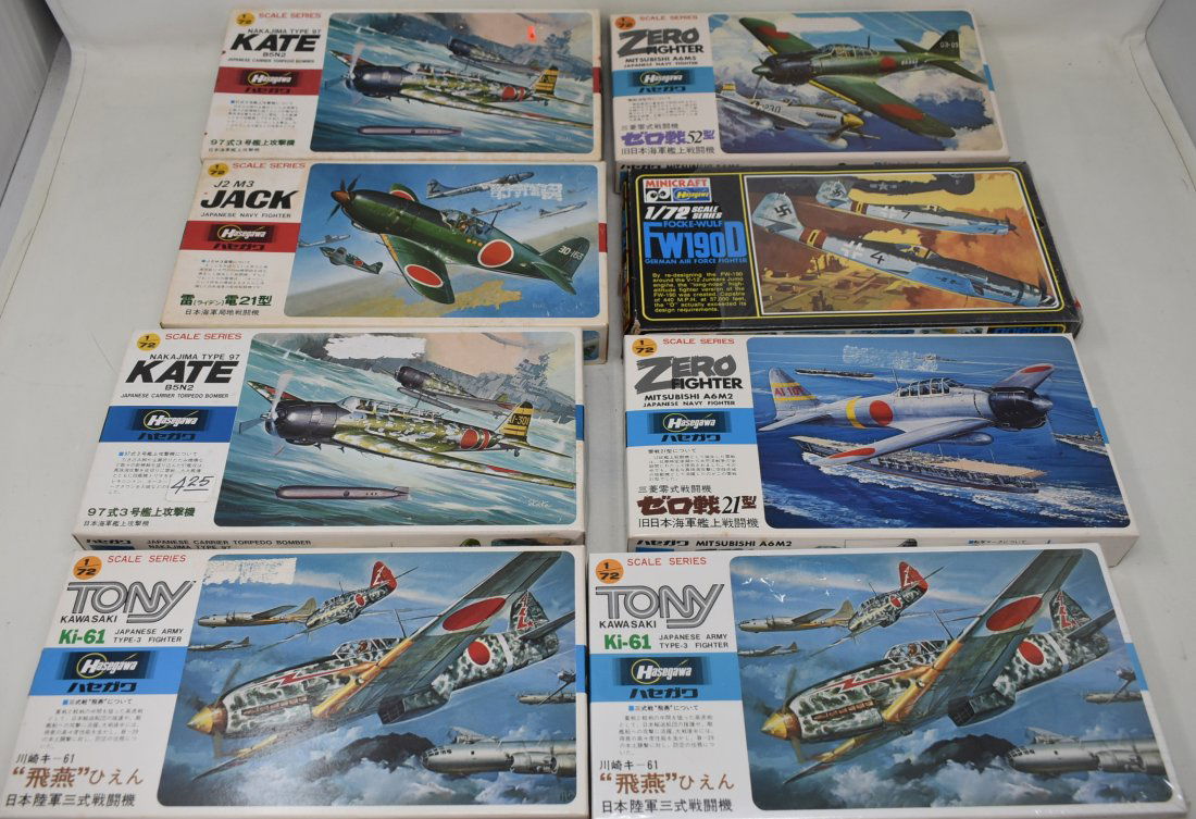 Lot of 8 Hasegawa Model Kits 1/72 Military Planes (1 of 3)