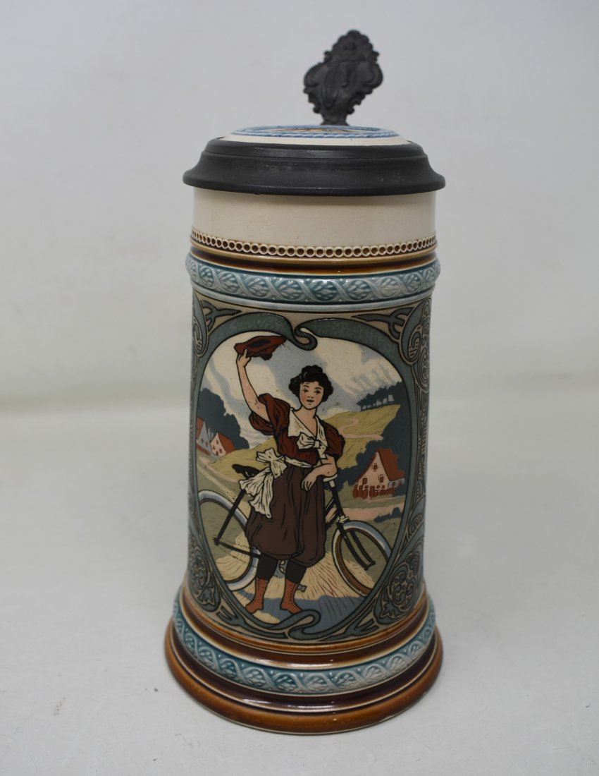 Mettlach 2635 Woman & Bicycle 1/2 Liter Beer Stein (1 of 6)