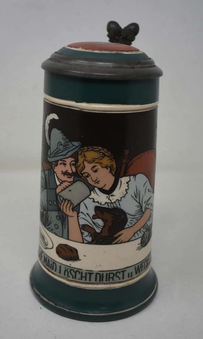 Mettlach 1/2 Lither 3254 Etched Beer Stein Man & Woman w Dachshund (1 of 6)