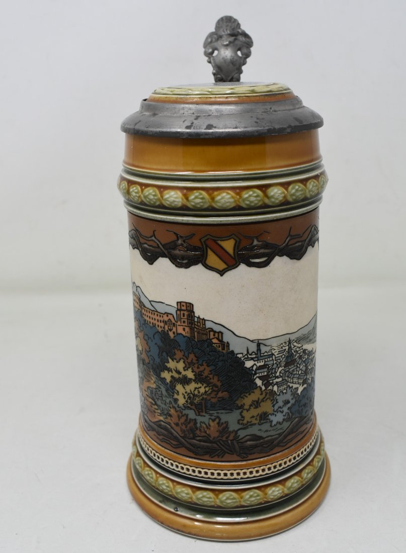 Mettlach 1/2 Lither 1675 Etched Beer Stein Heidelberg Castle (1 of 6)