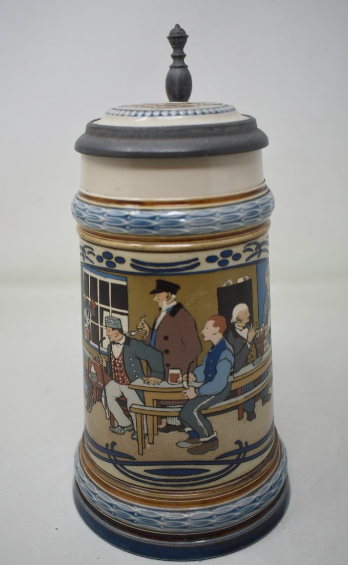 Mettlach 1/2 Lither 2632 Etched Beer Stein Bowling Tavern Scene (1 of 7)