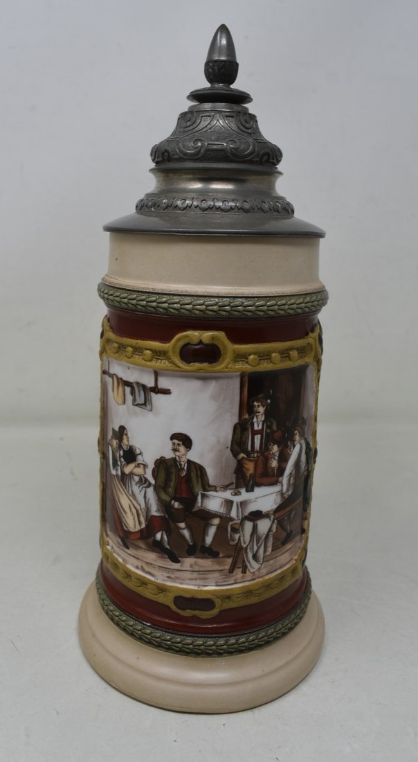 Hauber & Reuther Porcelain Beer Stein w Hand Painted Scene (1 of 7)