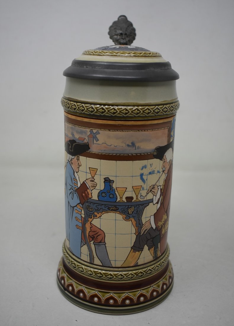 Mettlach 2757 "Drinkers" Beer Stein with Inlay Lid (1 of 5)