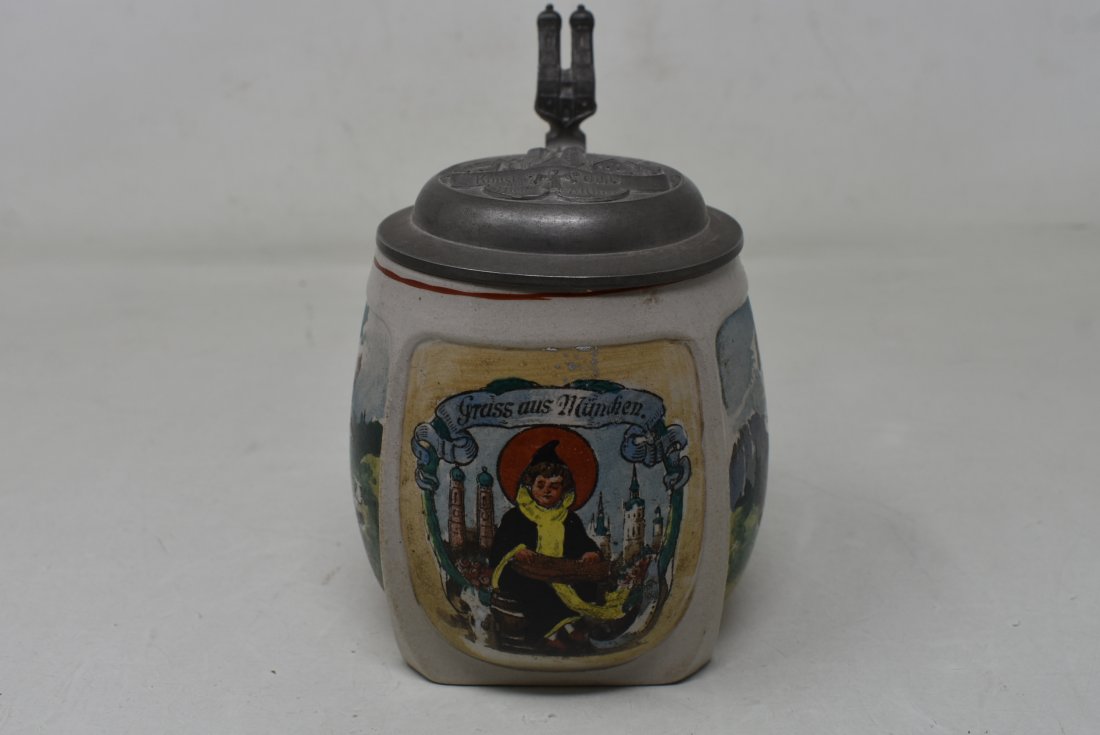 Pottery Beer Stein Munchin Child w Pewter Lid 1/2 liter (1 of 6)