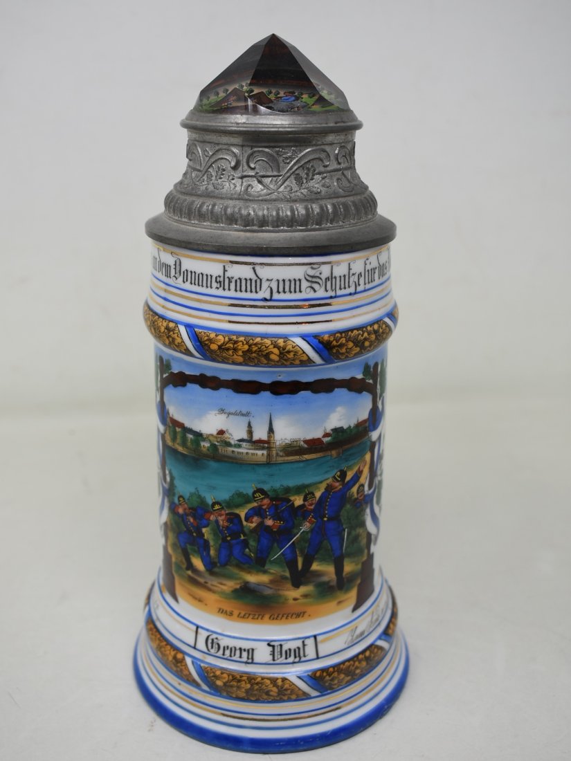 German Regimental Beer Stein w Prisim Lid & Lithopane (1 of 8)