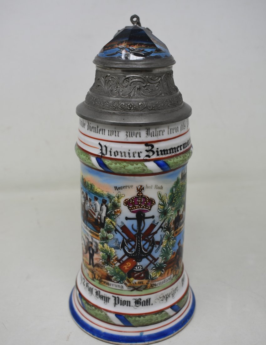 German Regimental Beer Stein w Prisim Lid & Lithopane (1 of 6)