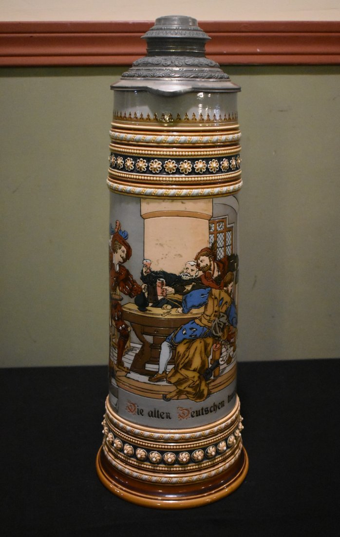 Mettlach 1578 BIG 5 liter Inlay Beer Stein w Pewter Lid (1 of 6)