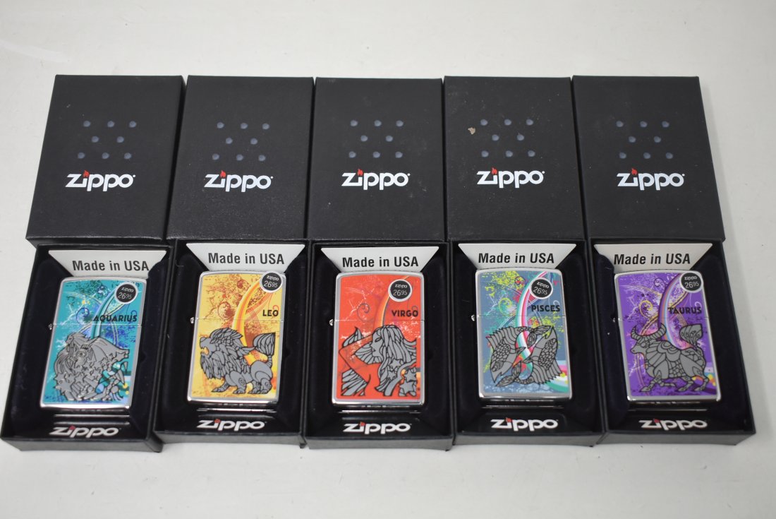 Lot of 5 Zippo Lighters Zodiac NEW IN BOX (1 of 3)