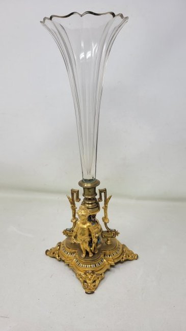 French Enameled Gilt Crystal Epergne Bud Vase w Cherub (1 of 6)