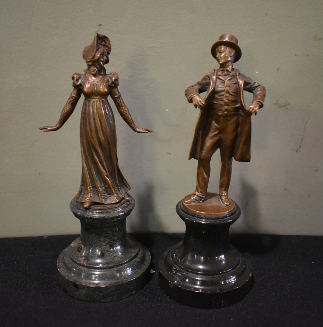 2 Small Bronze Figures Victorian Man & Woman (1 of 4)