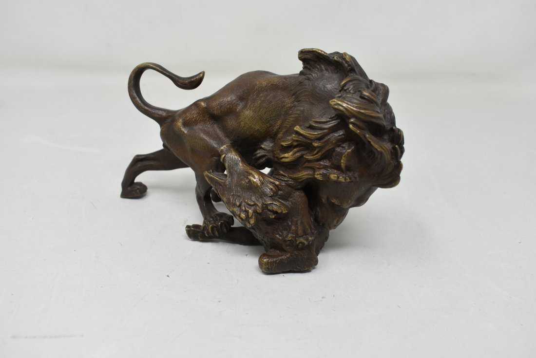Joseph Victor Chemin Bronze Lion Hunting Wild Boar Signed (1 of 5)
