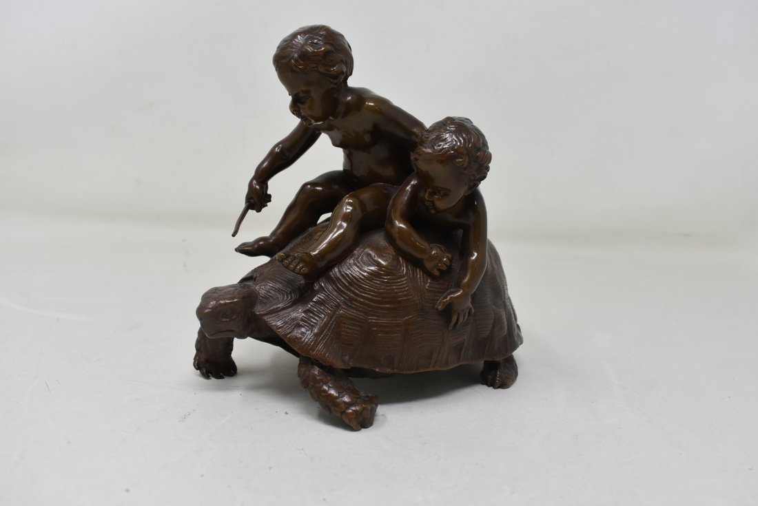 Louis-Ernst Barrias Signed Bronze 2 Boys on a Tortoise (1 of 6)