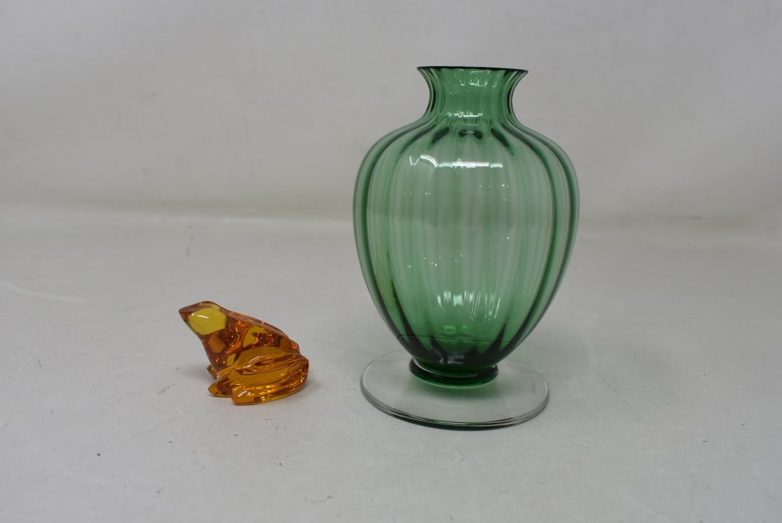 Baccarat Crystal Amber Frog and 5" Green Vase Signed (1 of 4)