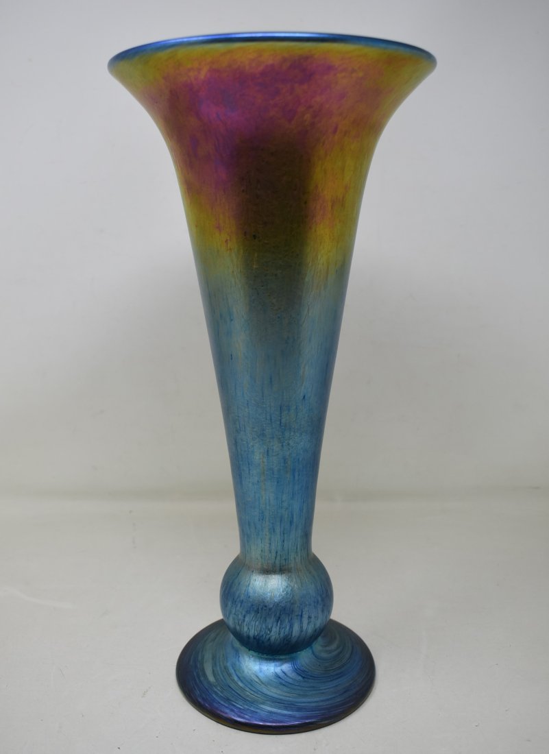 Stunning Tall Lundberg Iridescent Art Glass Vase: Gorgeous Lundberg 14" Iridescent Art Glass Vase. Signed and in excellent condition.