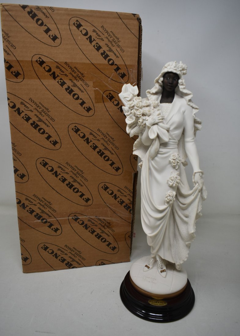 Giuseppe Armani "African American Bride" Figure in Box (all white dress): Giuseppe Armani 14" "African American Bride" all white dress, nice condition in box. Light color transfer on head.