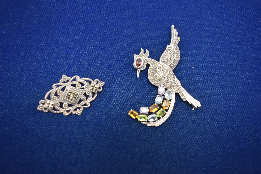 2 Beautiful Sterling Silver Marcasite Brooches: 2 Sterling Silver and Marcasite Brooches.