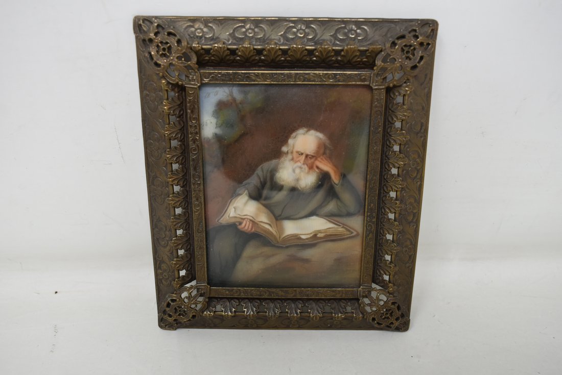 Small Antique Painting on Celluloid: Small Antique Painting on Celluloid, framed. It measures 5" x 4". Nice condition.