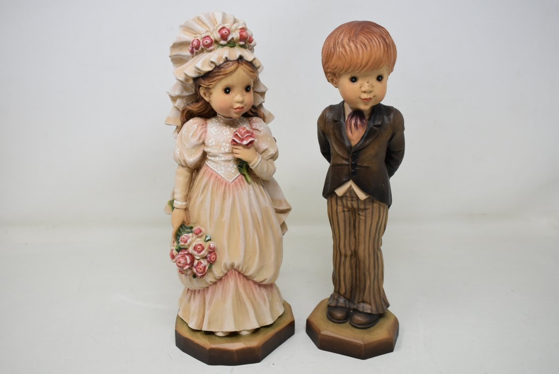2 11" Anri Carved Figures: 2 Anri 11" Carved Figures "Love & Cherish" & "With This Ring". In nice condition.