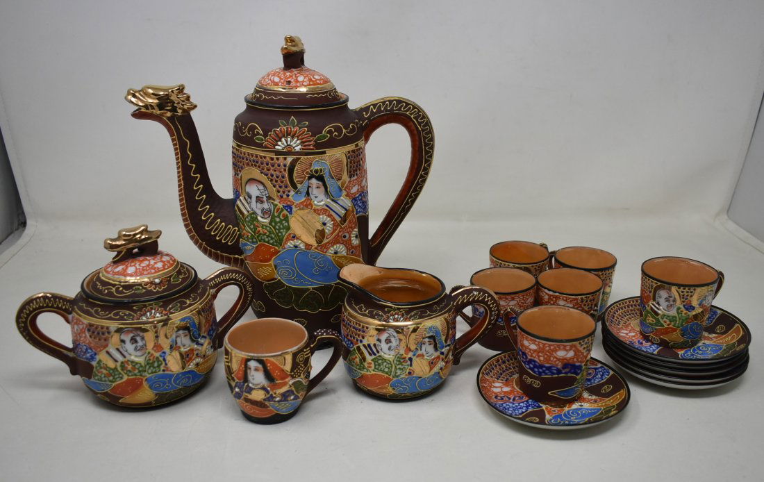 17 Pc Japanese Satsuma Porcelain Demitasse Tea Coffee Set (1 of 8)