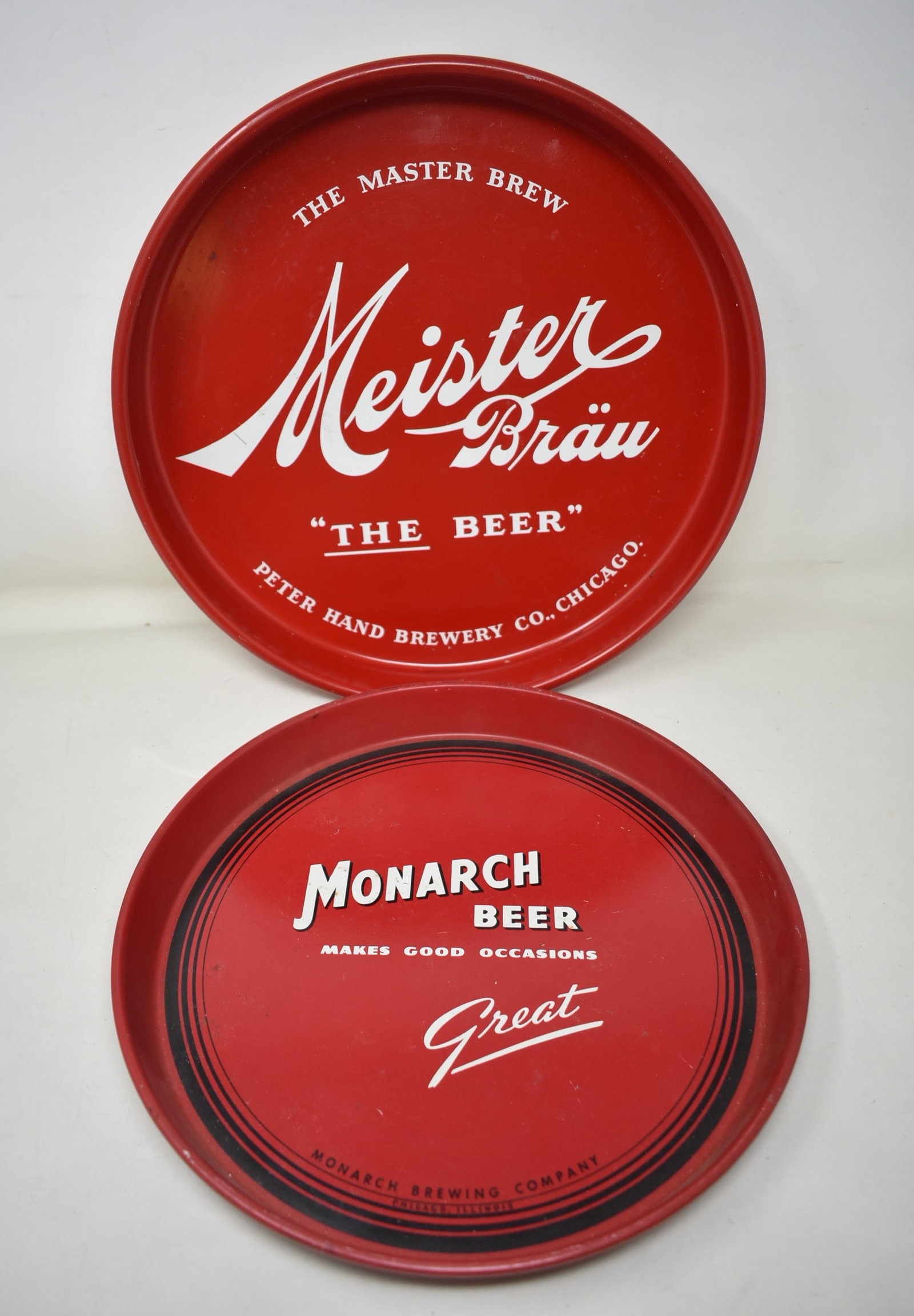 Monarch Beer & Meister Brau Beer Trays: 12" Monarch Beer & 13" Meister Brau Beer Trays