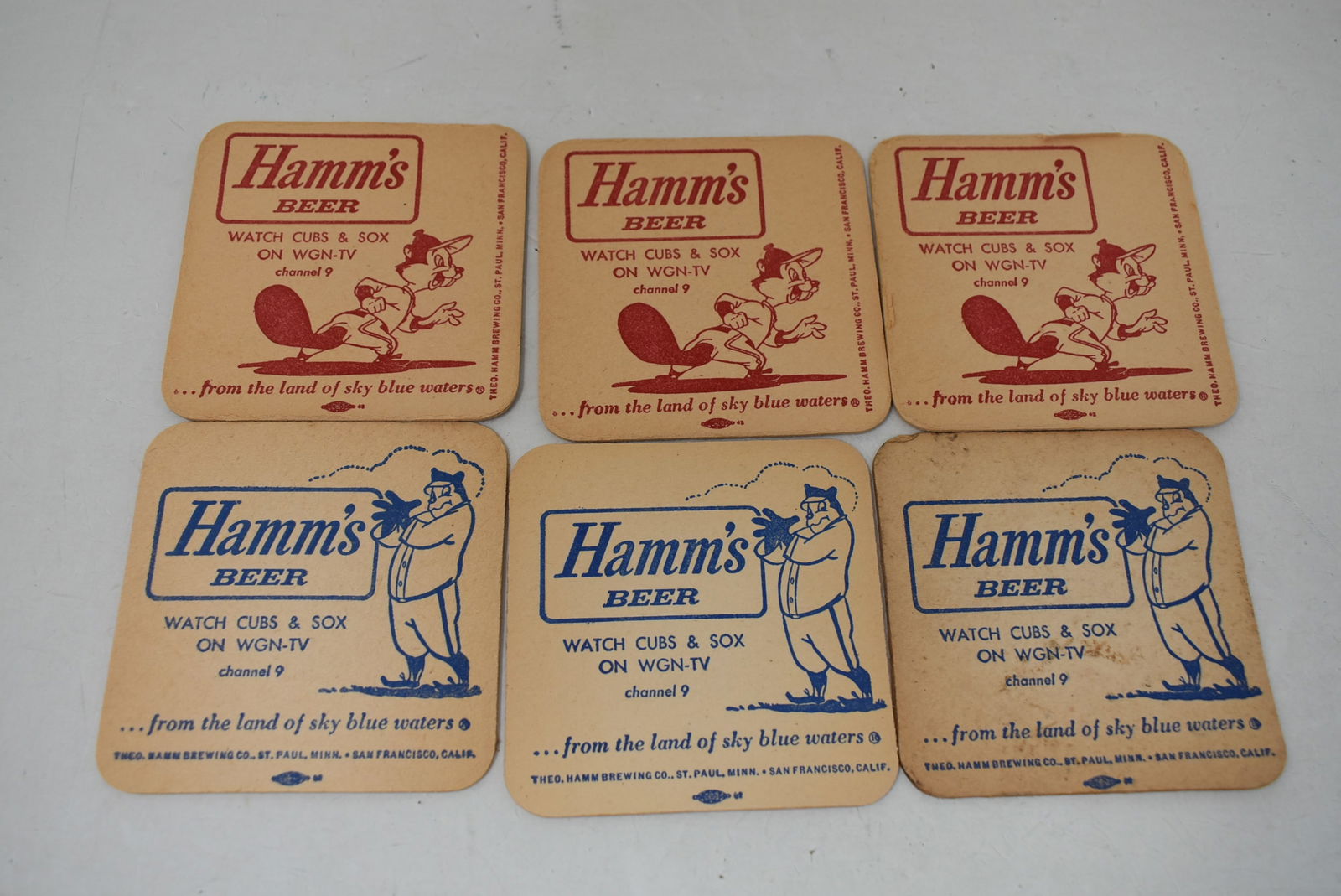 6 Vintage Hamm's Beer Chicago WGN Cubs White Sox Bar Coasters 2-Sided (1 of 2)