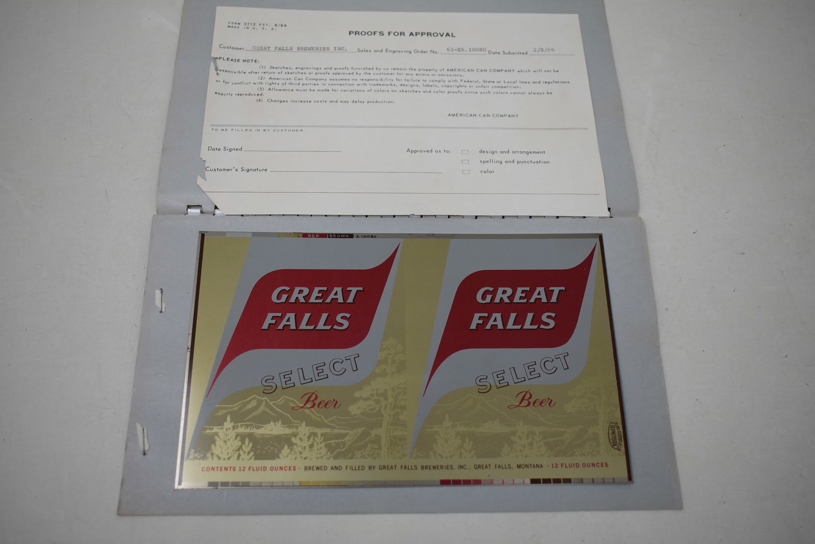 1966 Great Falls Select Beer PROOF Unrolled Steel Beer Can (1 of 3)
