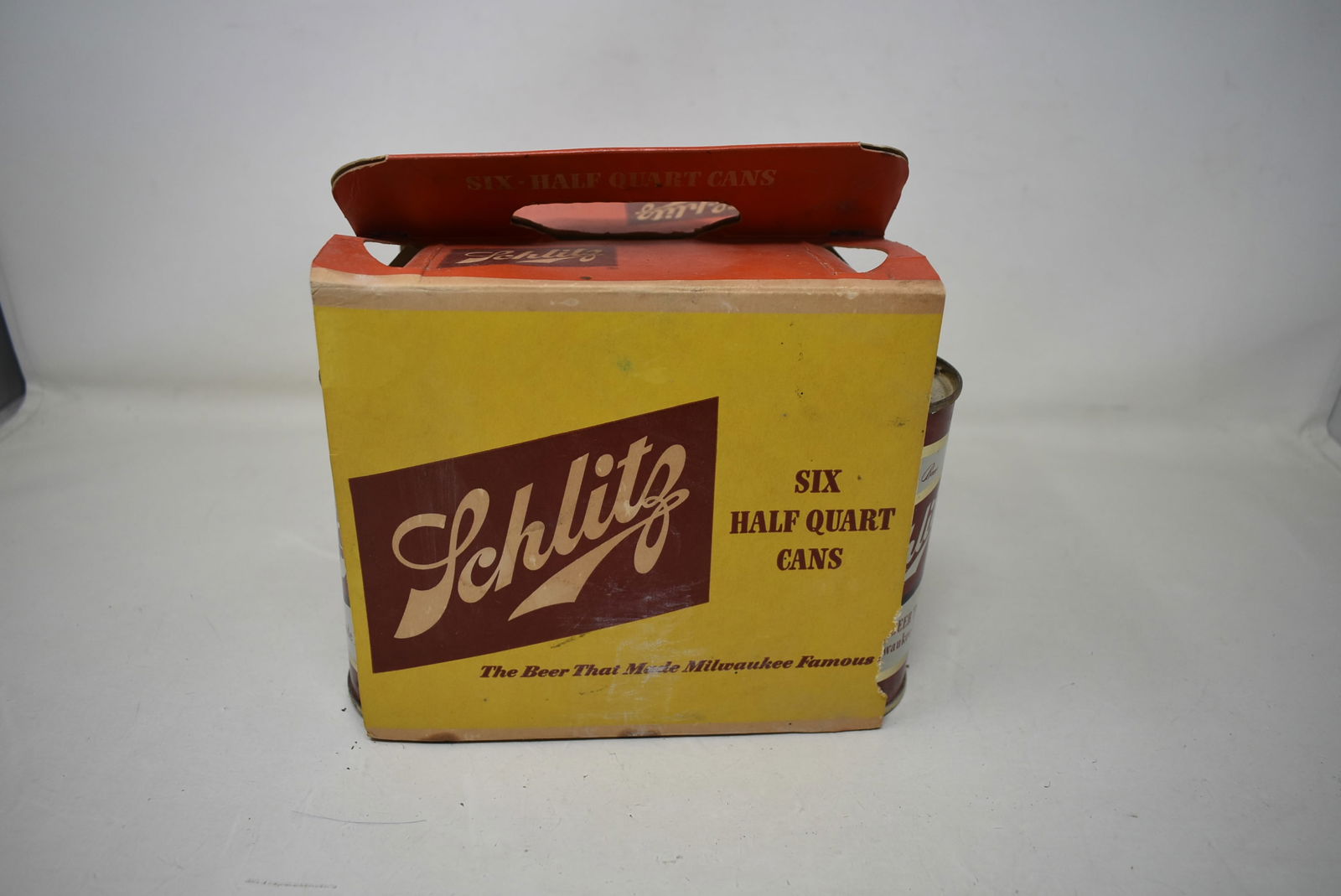 1950s Schlitz Beer Half Quart 6-Pack Holder w Cans (1 of 5)