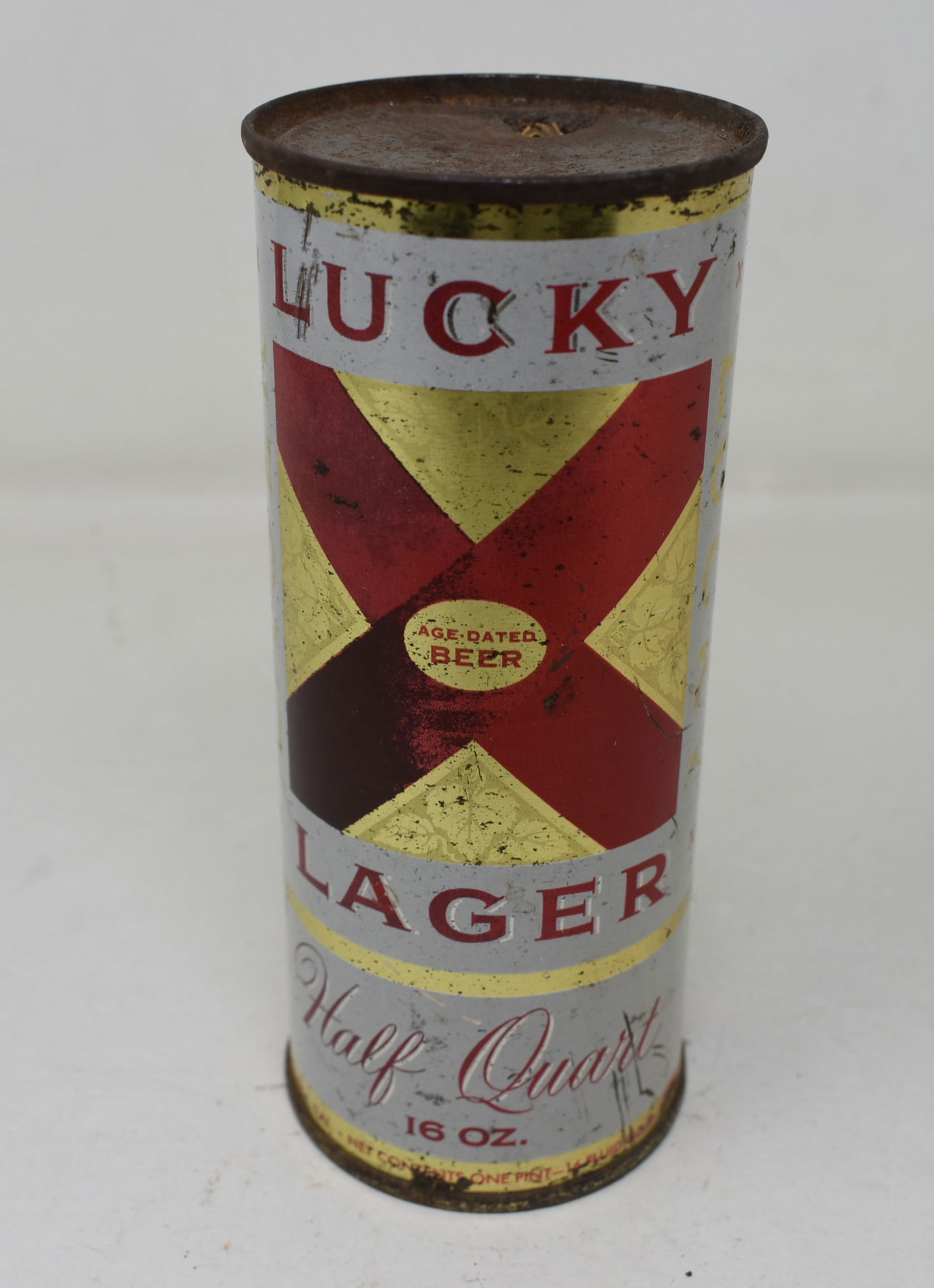 Lucky Lager Beer Half Quart SS Flat Top Can (1 of 6)