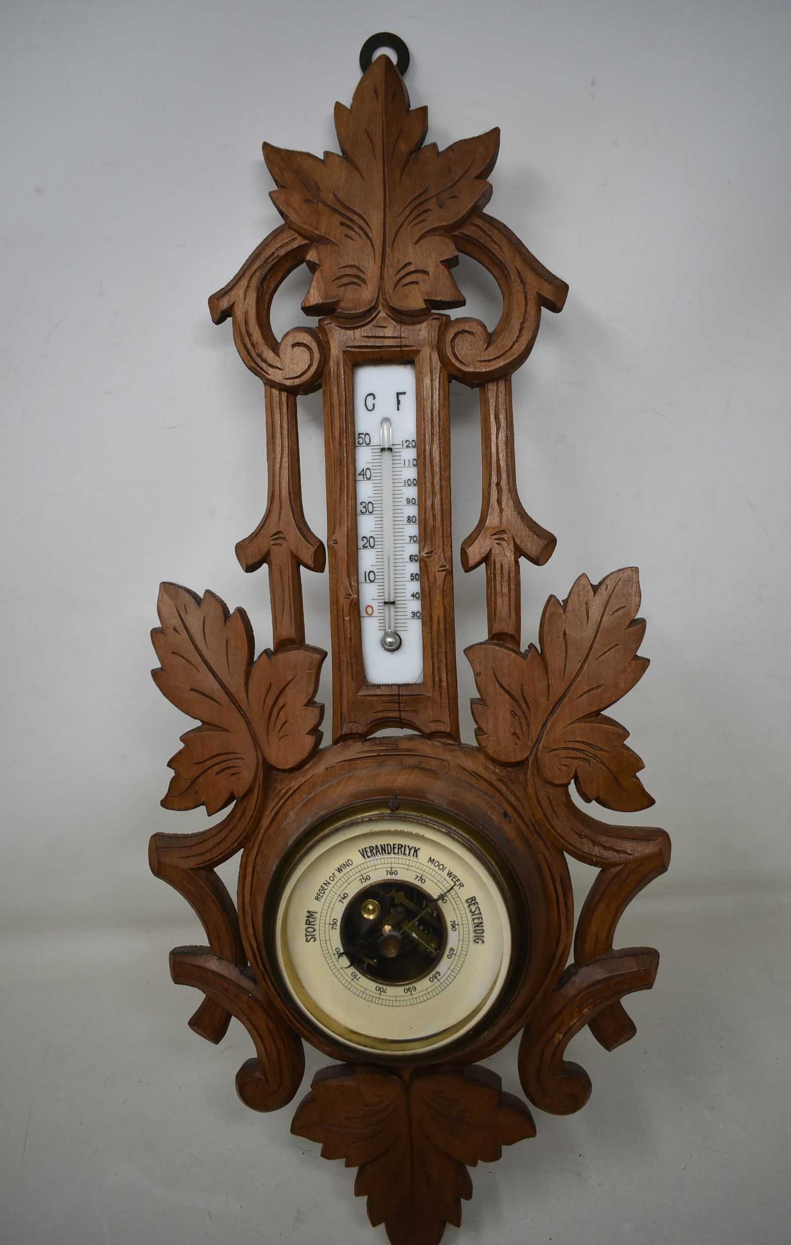 Black Forest Carved Wood Barometer/Thermometer (1 of 4)