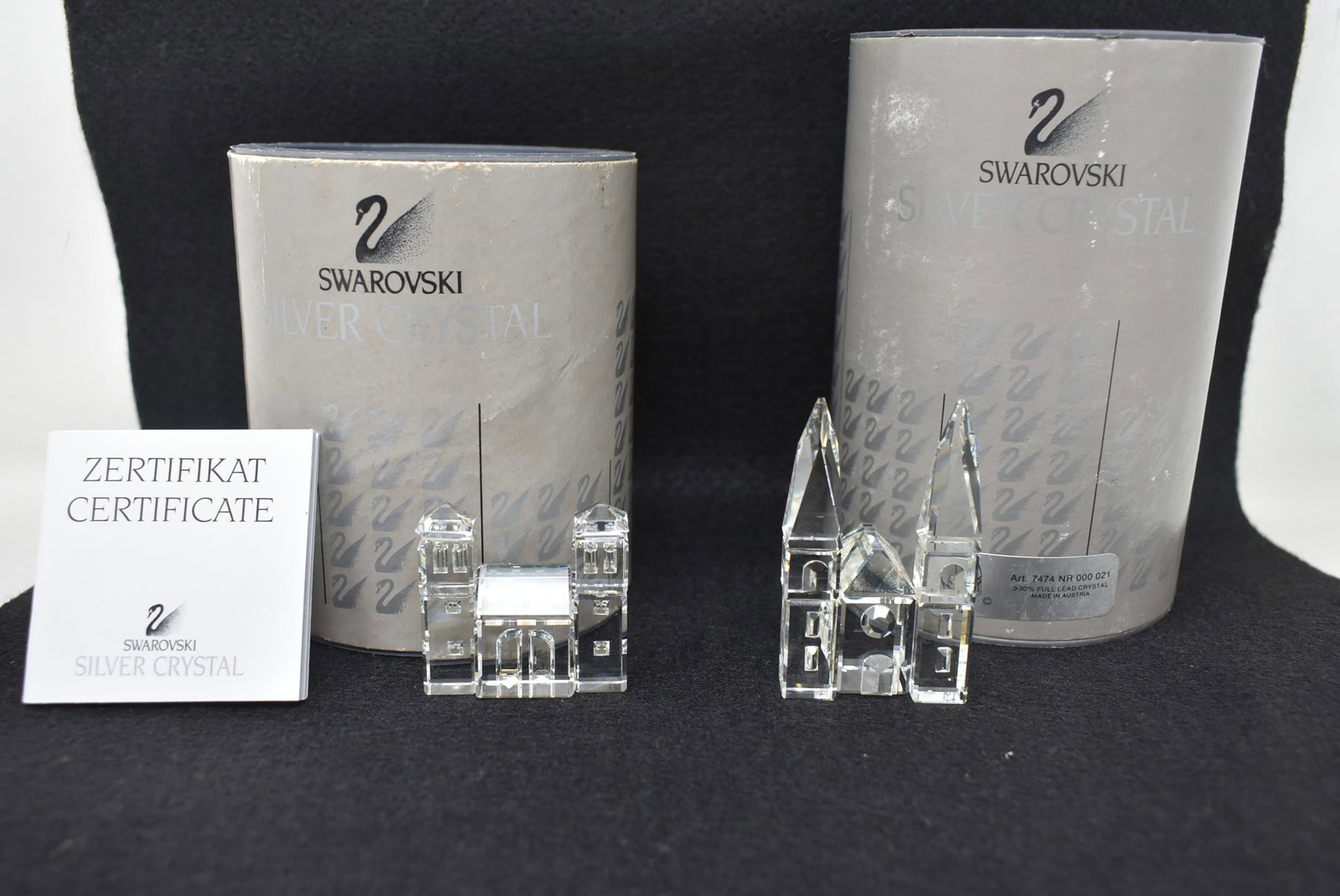 2 Swarovski Crystal City Figures "City Gates" & "City Cathedral": 2 Swarovski Crystal City Figures, "City Gates" and "City Cathedral", both nice condition in original boxes.