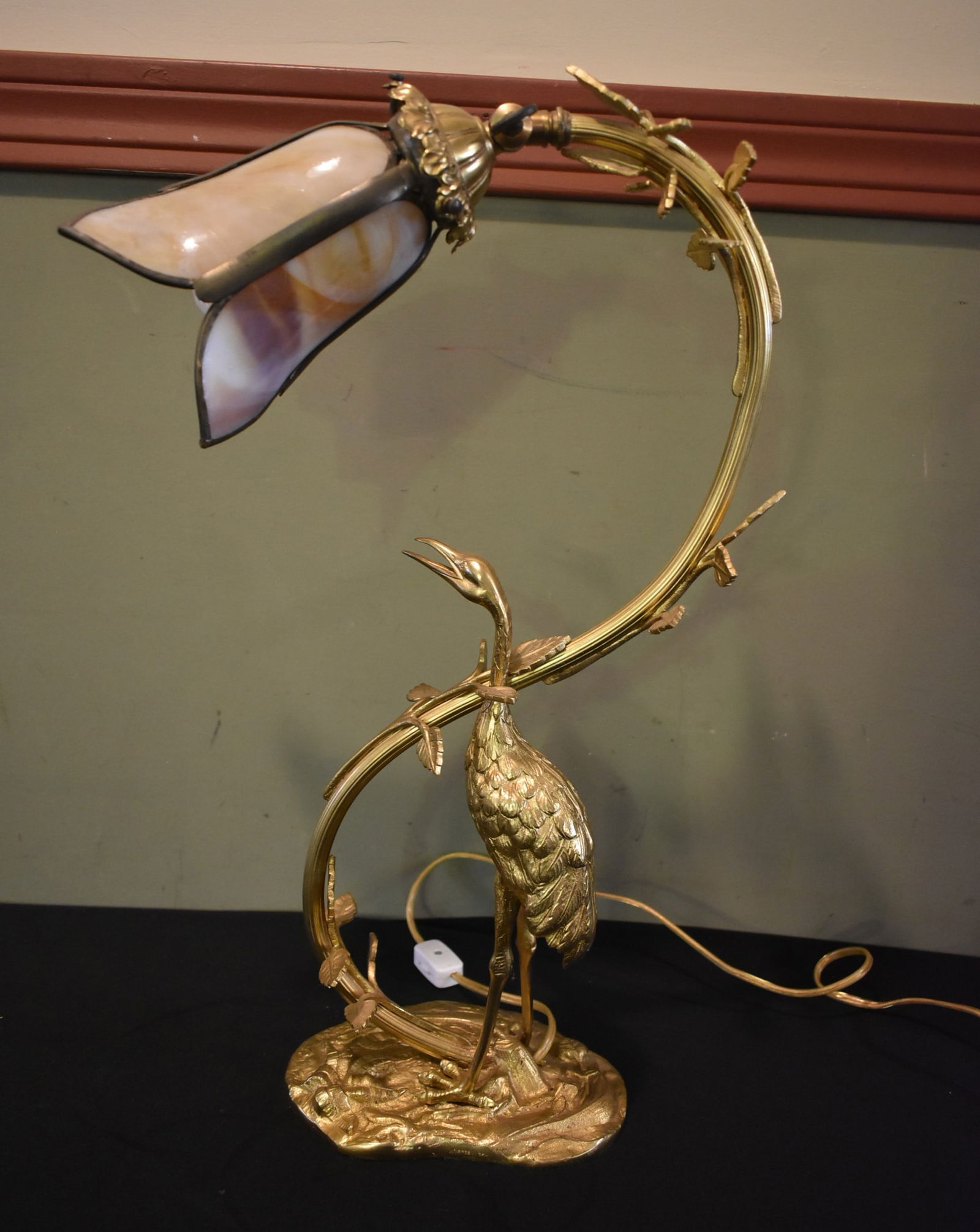 French Art Nouveau Gilt Bronze Heron Table Lamp (1 of 7)
