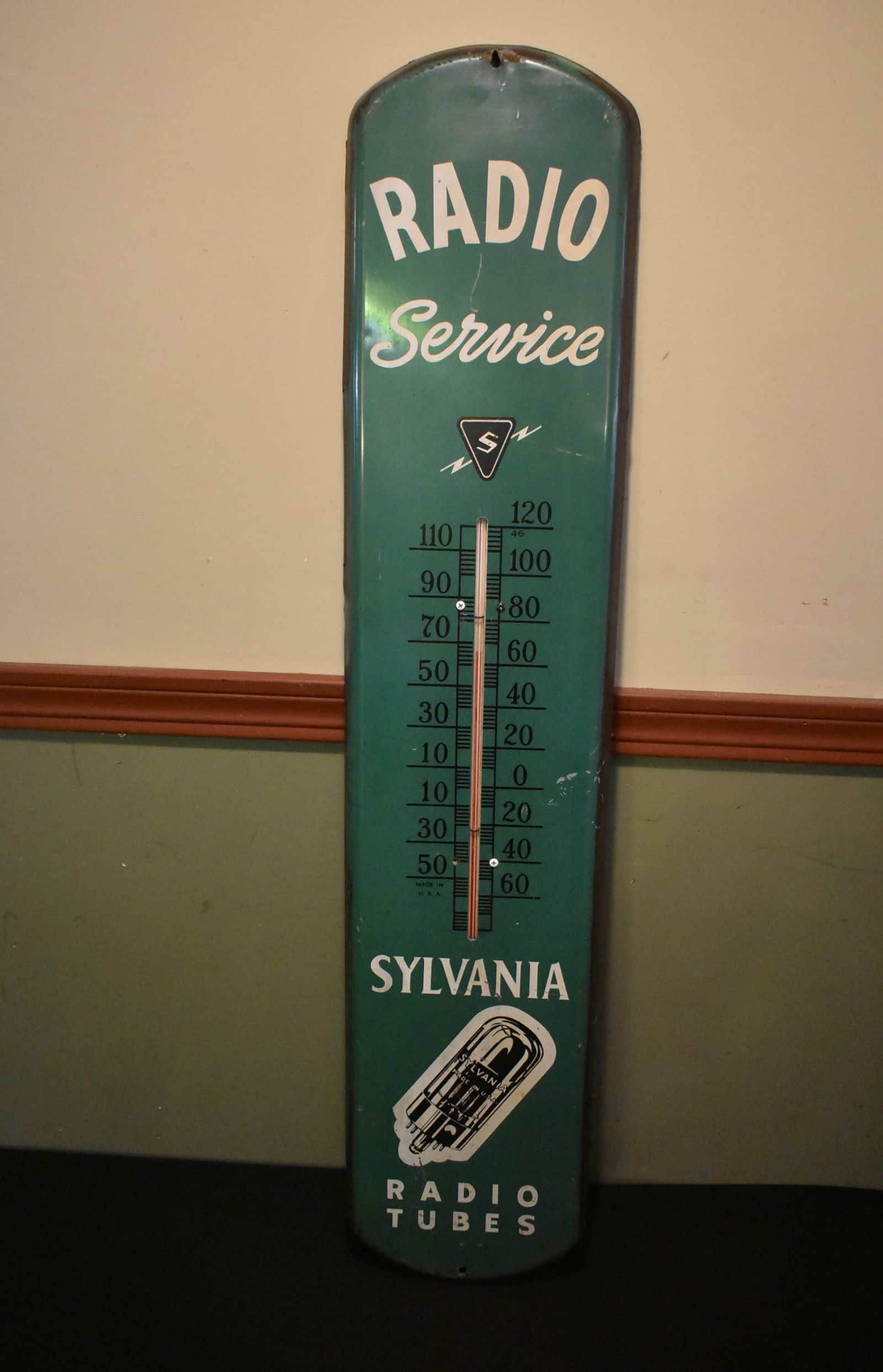 Vintage Large Sylvania Radio Tubes Thermometer Tin Sign (1 of 5)