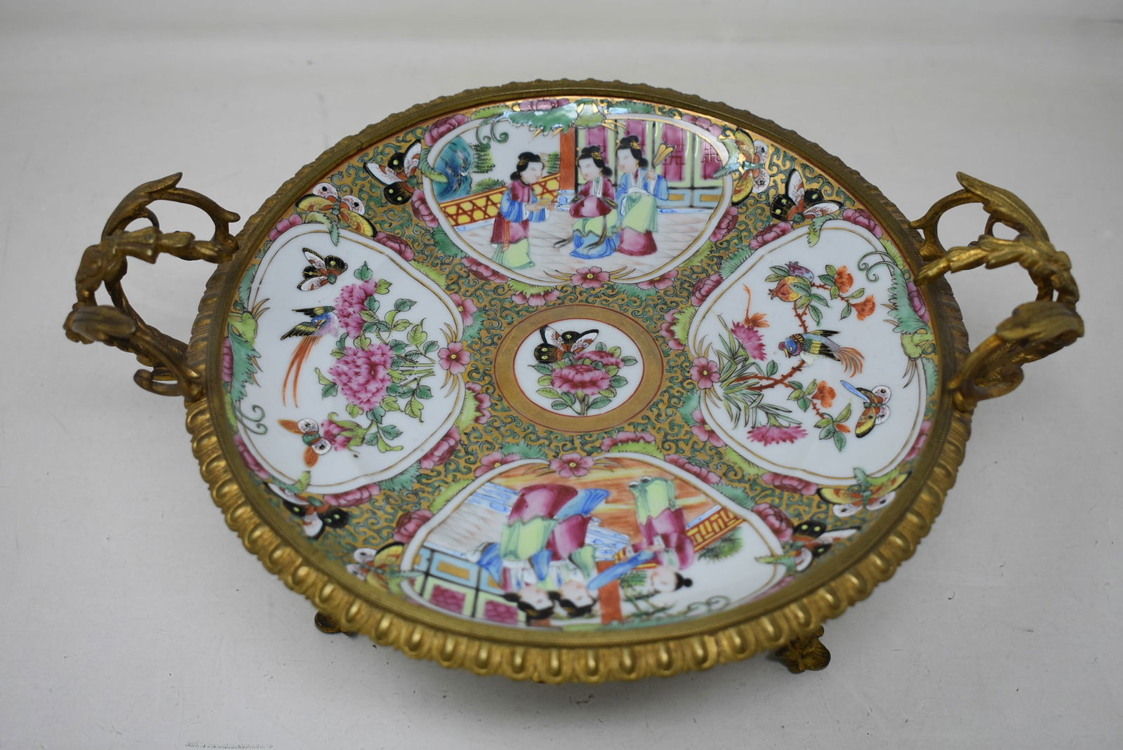 Beautiful Asian Plate in Brass Footed Frame (1 of 4)
