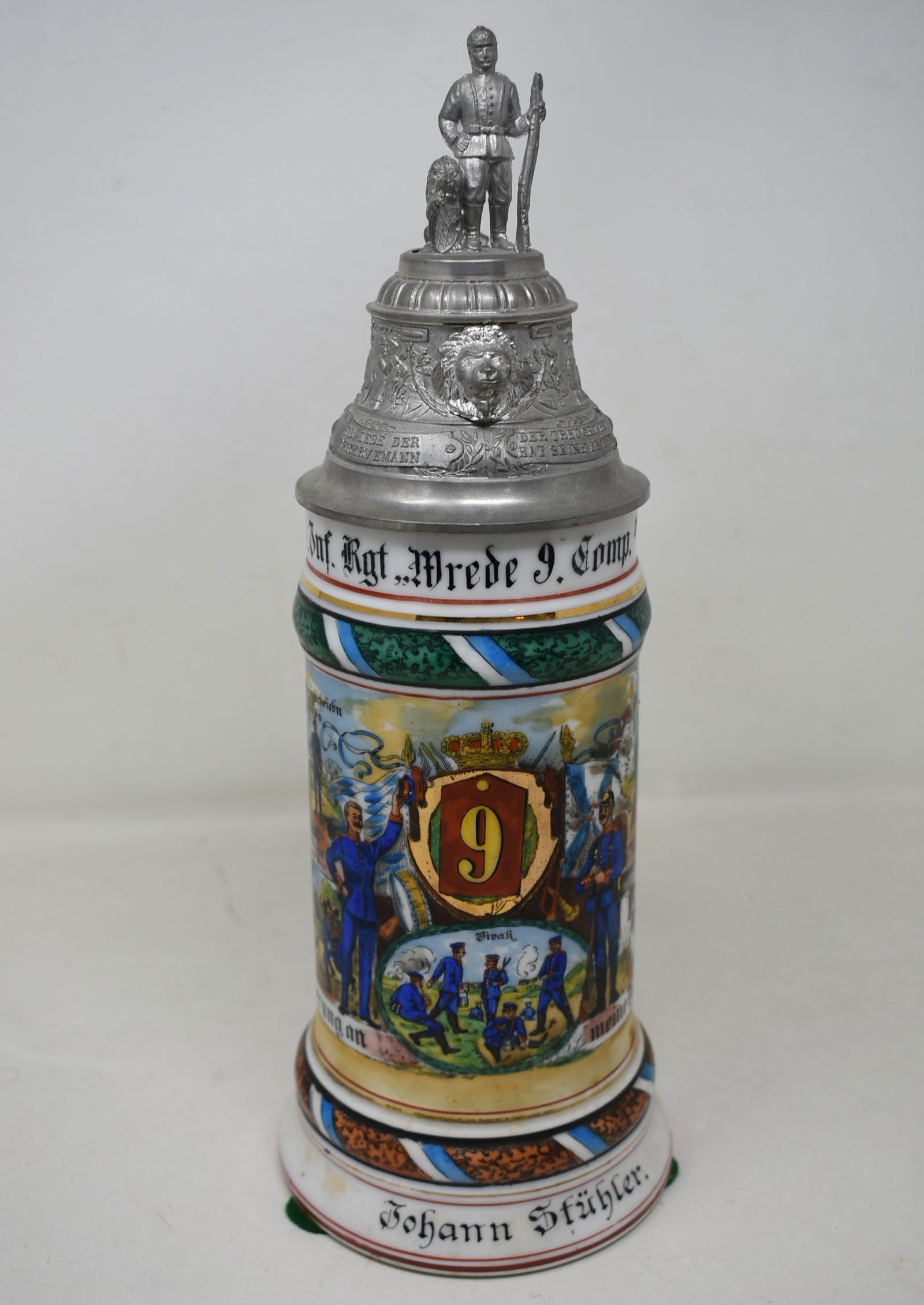 1/2 Liter Regimental Beer Stein Kgl Bay 9 Inf Regt Mrede 9 1911/1913 (1 of 9)