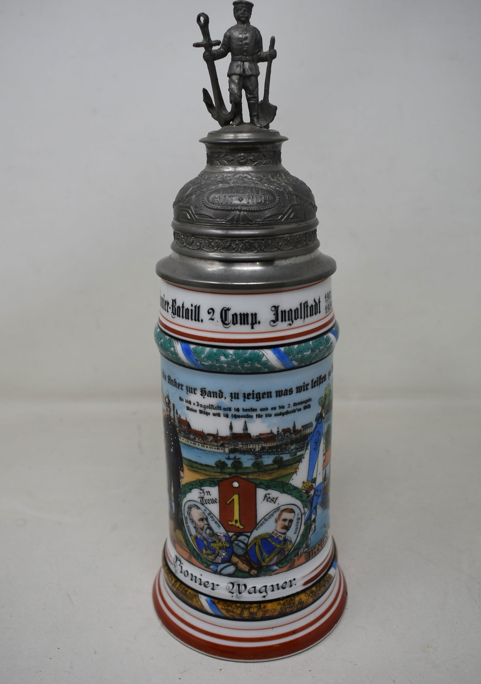 1/2 Liter Regimental Beer Stein #1 Pioneer Battalion 2 Company 1907-1909 (1 of 7)
