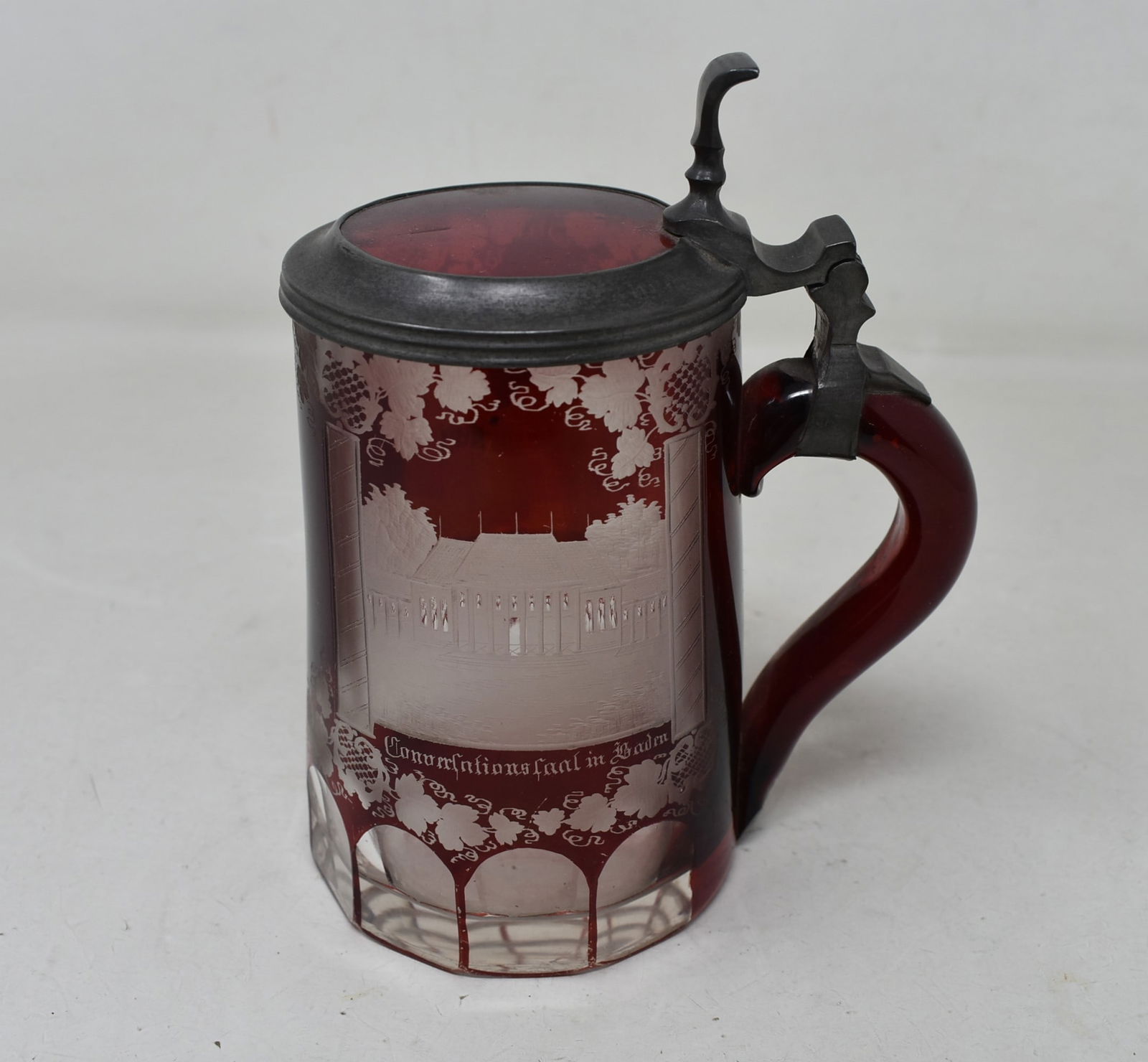 Ruby Wheel Cut 1/2 Liter Glass Beer Stein (1 of 5)